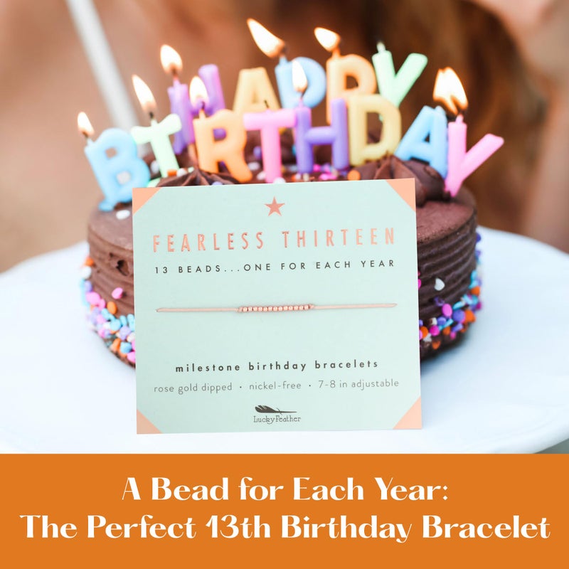 Lucky Feather 13 Year Old Girl Gifts | 13th Birthday Bracelet With Adjustable Cord & Message | 14k Gold Dipped Beads & Silver, Rose Gold gifts for 13 year old girl | Trendy 13 birthday gifts - Image 3